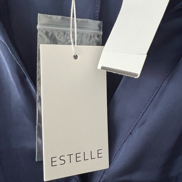 NWT Estelle Ryder Wrap Shirt 3X Navy Blue Long Sleeve Button Down Satin 20W - Picture 9 of 13
